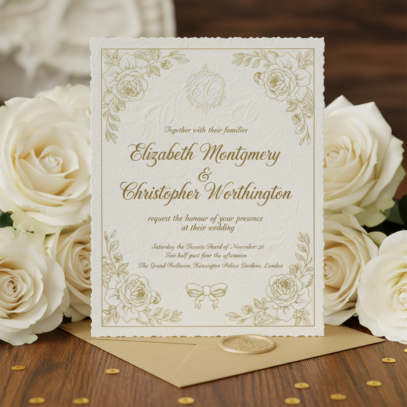 AI text rendering failure: wedding invitation with incorrect name spelling AI generated wedding invitation with misspelled names and distorted calligraphy text